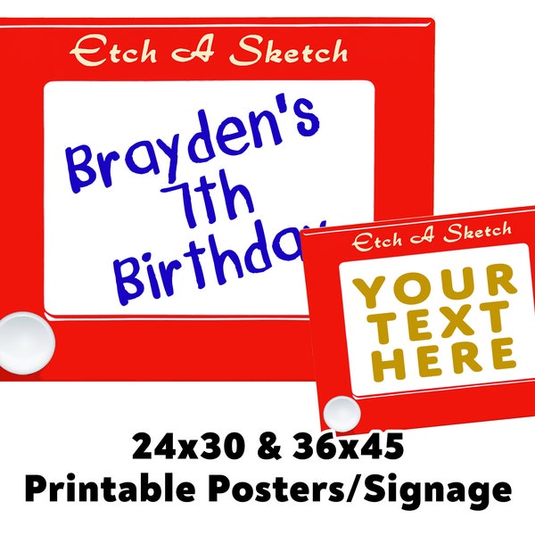 Etch a Sketch Printable Poster Large Sign for Kids Party Decor Food Label Tents for Birthday Parties Decoration DIY Labels Nostalgic Signage