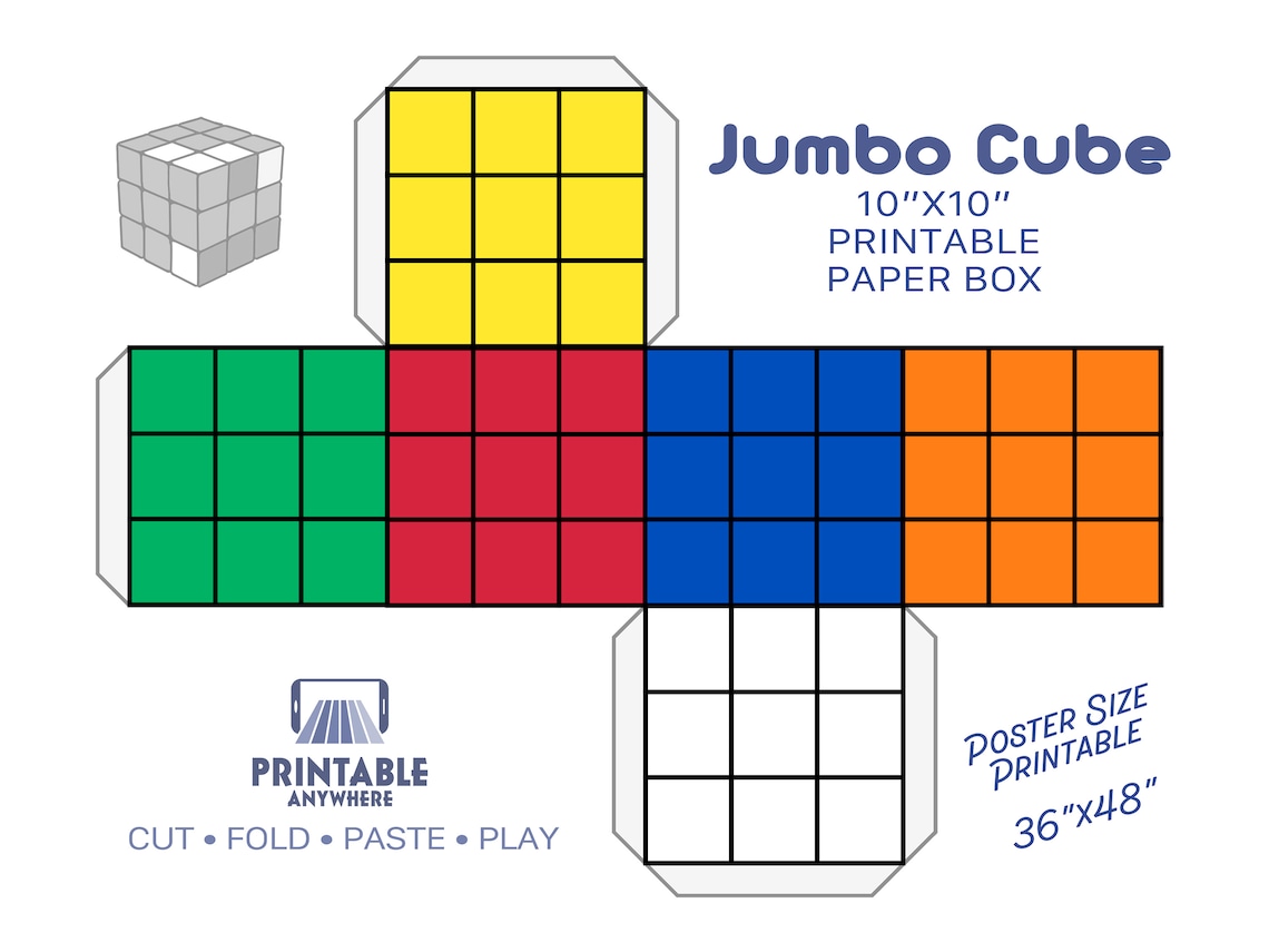 Jumbo Rubiks Cube Box 10 Inches Prints on 36x48 Poster Retro Party ...
