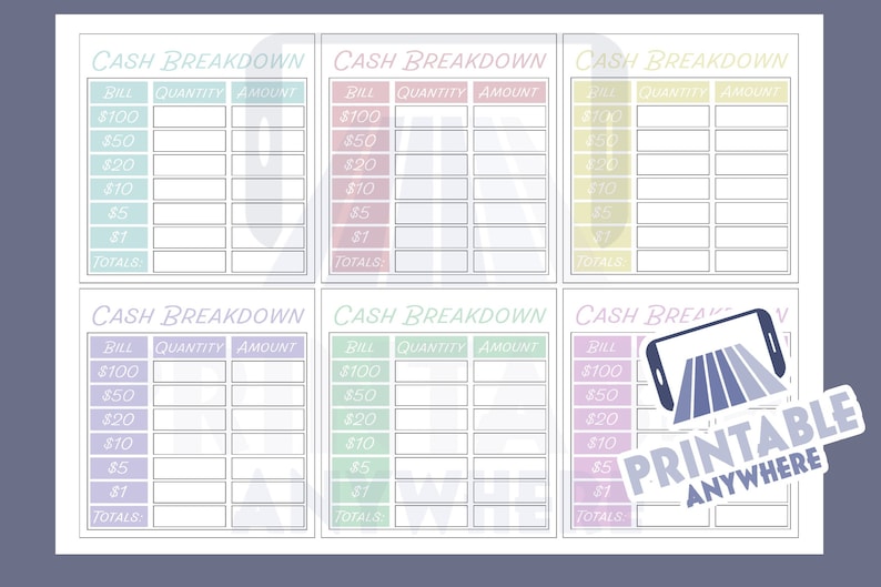 Mini Cash Breakdown Slip Printable Bank Teller Slip Printable Cash Mini Cash Breakdown Slip Printable Bank Teller Slip Printable Cash