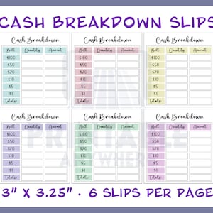 Mini Cash Breakdown Slip Printable Bank Teller Slip Printable Cash Slips Teller Bank Slips Cash Budgeting Printable 2 PDF A4 Size US Letter