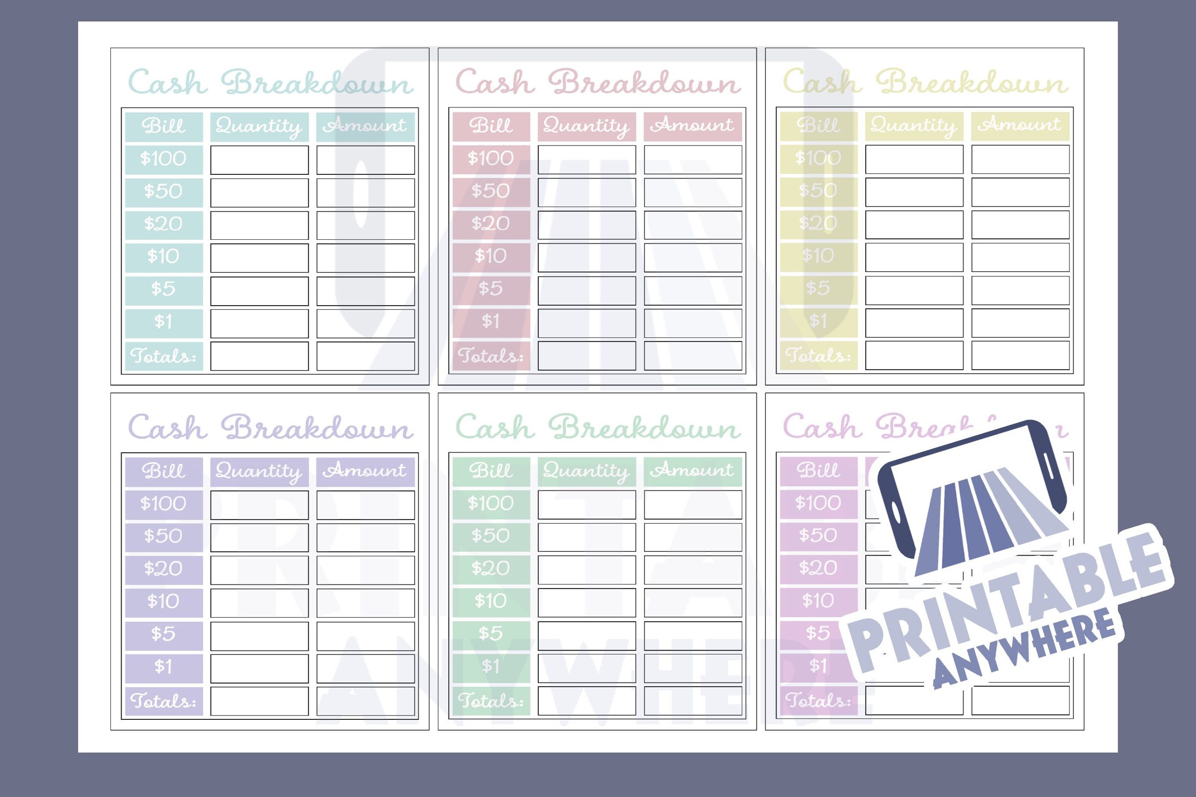 Mini Cash Breakdown Slip Printable Bank Teller Slip Printable Cash ...