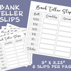 Cash Breakdown Slip Printable Bank Teller Slip Printable Cash Slips Teller Bank Slips Cash Budgeting Printable 2 PDF Files A4 Size US Letter