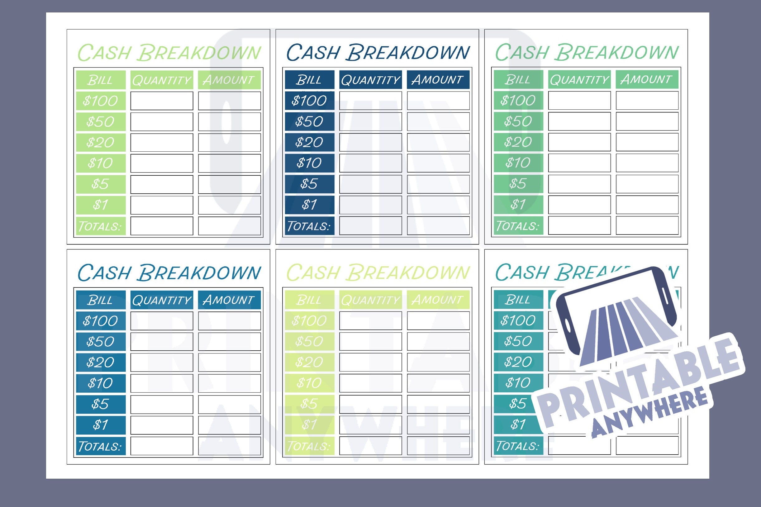 Mini Cash Breakdown Slip Printable Bank Teller Slip Printable Cash ...