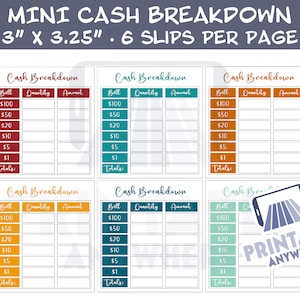 Cash Breakdown Slips Printable Bank Teller Slip Printable Budget Cash Deposit Withdrawal Slip Budgeting Printable 2 PDF A4 Size US Letter