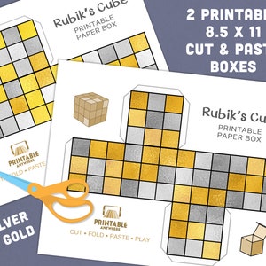 Party Favors Box Printable Favor Boxes Gold & Silver Rubiks Cube Retro Party Favor 70&#39;s 80&#39;s Retro Game Gift Box Party Favor Printable Decor