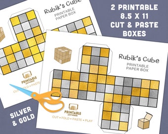 Printable Rubiks Cube Party Favors Box Gold & Silver Cube Favor Boxes Retro Party Favor 70's 80's Retro Game Gift Box Printable Party Decor