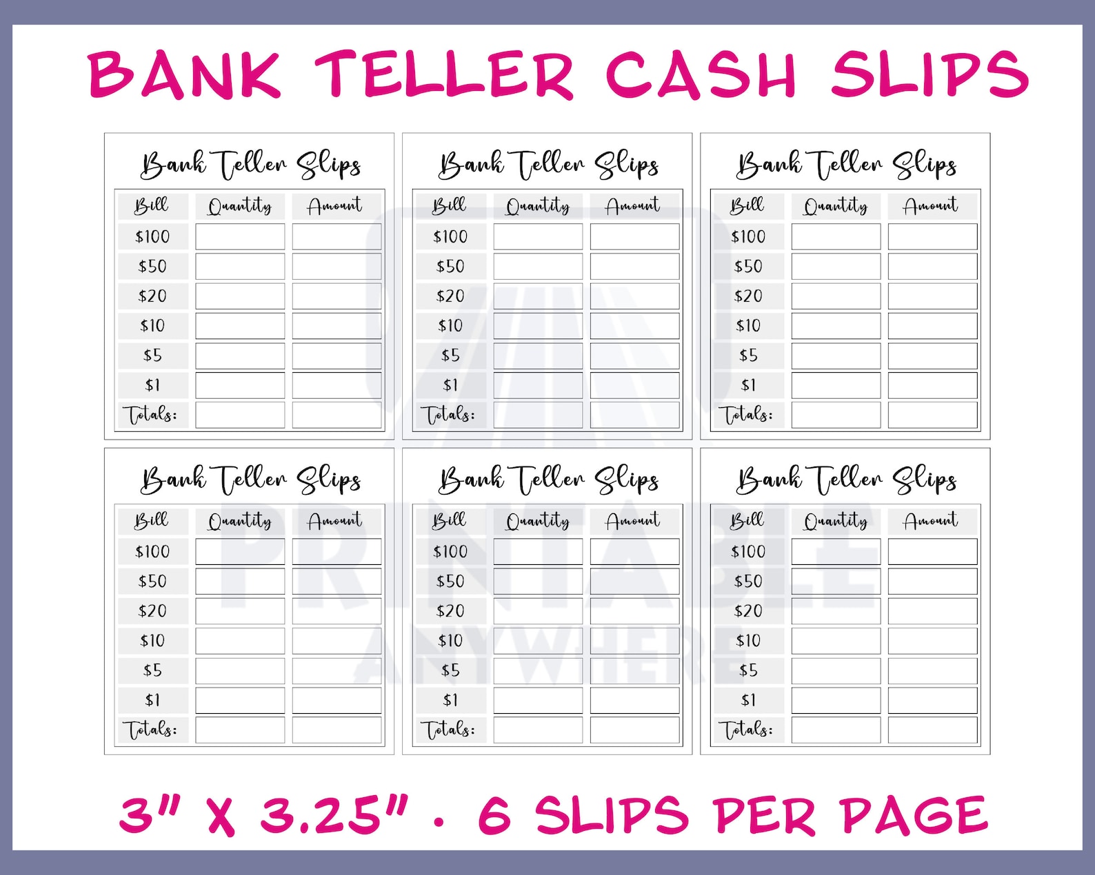 Cash Breakdown Slip Printable Mini Bank Teller Slip Printable Cash Cash Breakdown Slip Printable Mini Bank Teller Slip Printable Cash