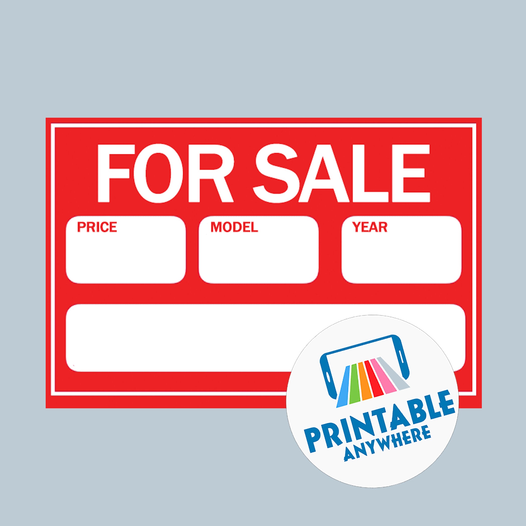 Car for Sale Sign Digital Download PDF Red Automobile for Sale Signage