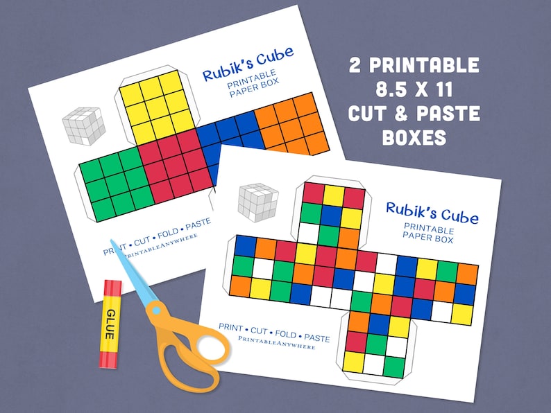 Pode incluir: Dois modelos de caixas de papel imprim&iacute;veis de 8,5 x 11 polegadas para fazer uma caixa de Rubik's Cube. Cada modelo tem um padr&atilde;o de grade codificado por cores e instru&ccedil;&otilde;es para imprimir, cortar, dobrar e colar.