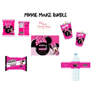 Minnie Mouse Digital Labels Pdf File, Minnie Digital Party Favors, Minnie Chip Bags , Bundle