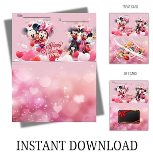 Tarjetas de San Valentín con descarga instantánea, tarjetas de San Valentín de Mickey y Minnie, tarjetas de San Valentín para niños