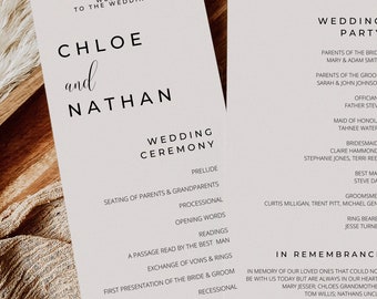 Wedding Program, Modern Minimalist Canva Template, Oder of Service, Printable Ceremony Program Card. TWL065