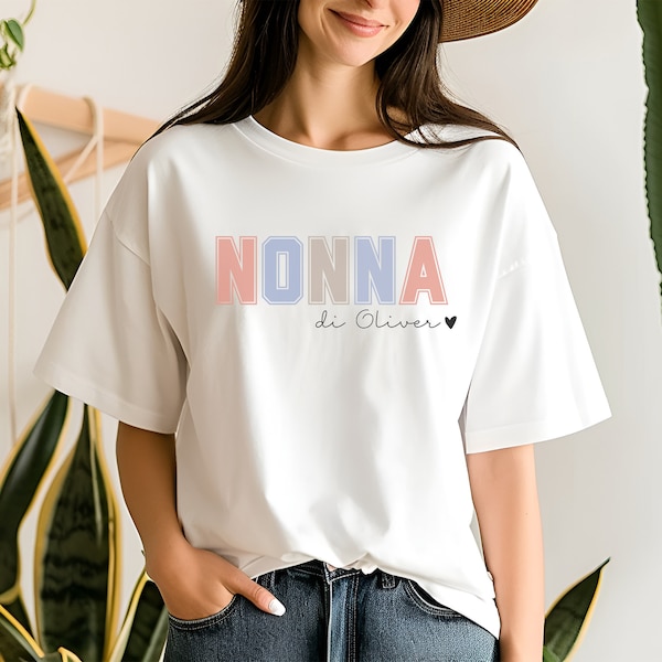 Grandma t shirt, personalized shirt with name of nieces and nephews, custom gift idea for nonna granny, colorful print tee