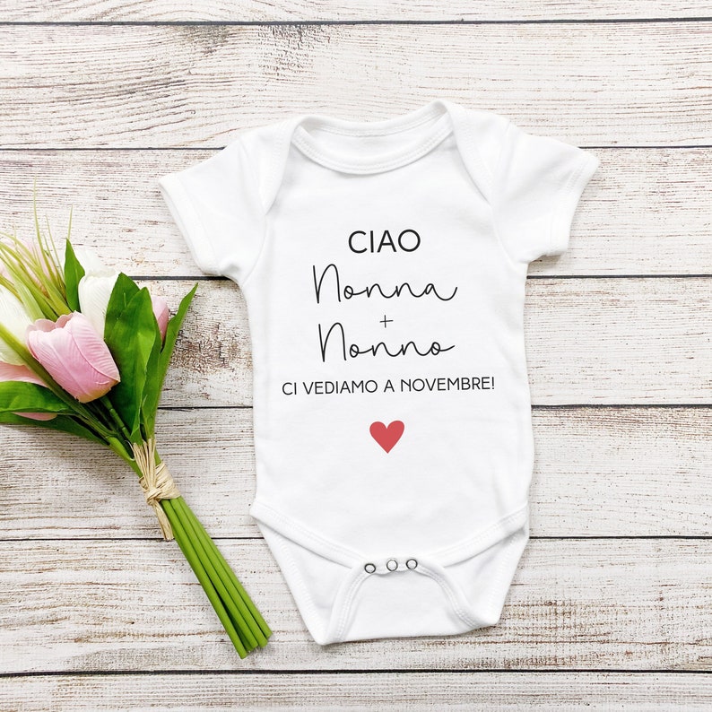 Grandparents pregnancy announcement bodysuit, gift idea to announce that you are expecting, custom print pregnancy reveal image 1