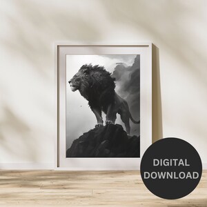 Lion Black and White Printable, Majestic Lion Canvas Wall Art, Printable Wall Art, Animal Wall Art