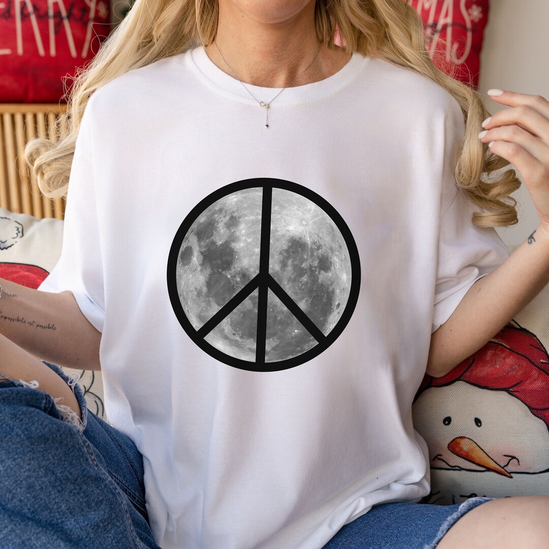 MOON PEACE SIGN T-shirt Full Moon Tee, Peace Sign Tshirt, Gift for ...