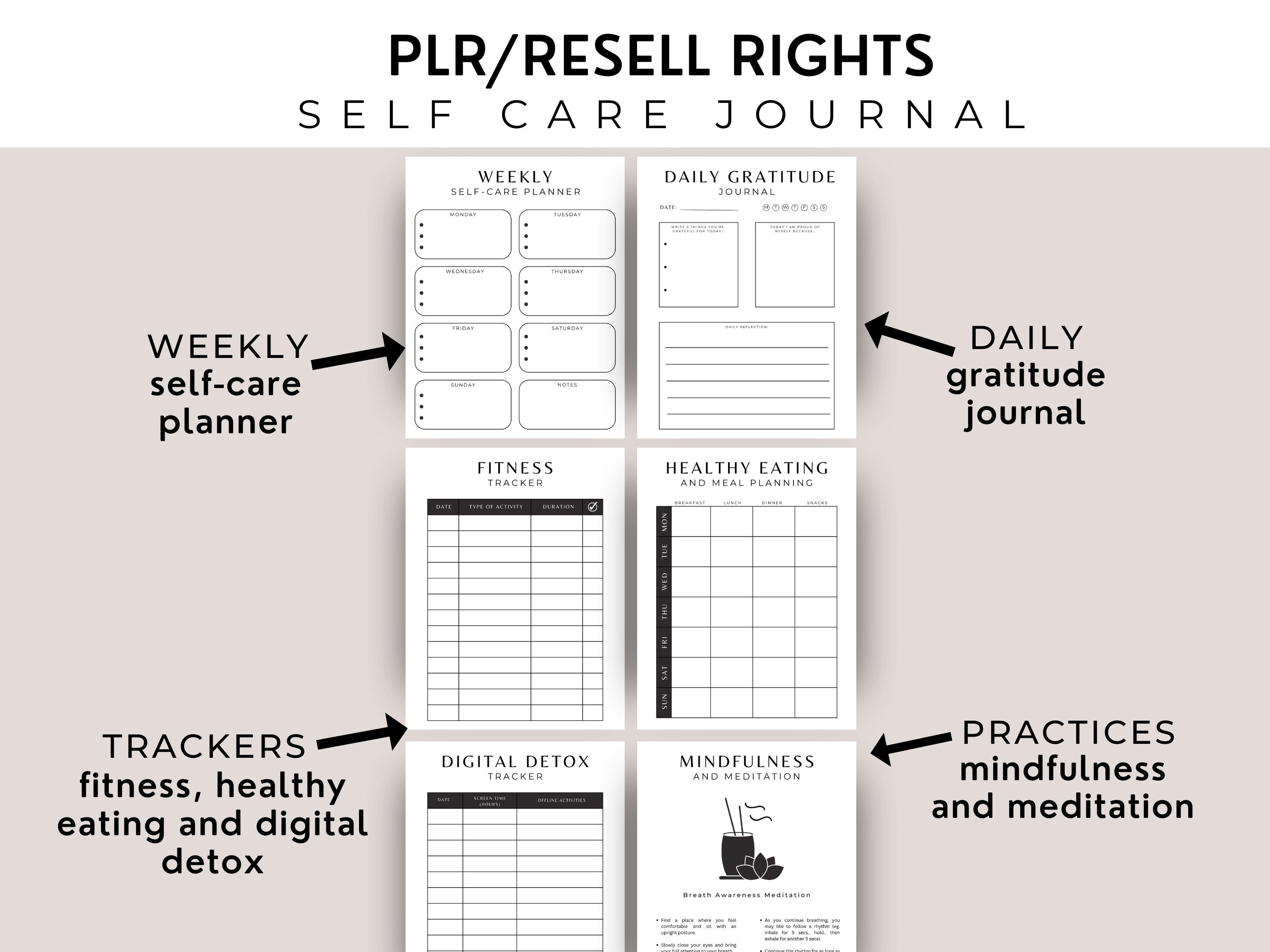 PLR Self Care Journal, Commercial Use Self-care Journal Canva Template ...