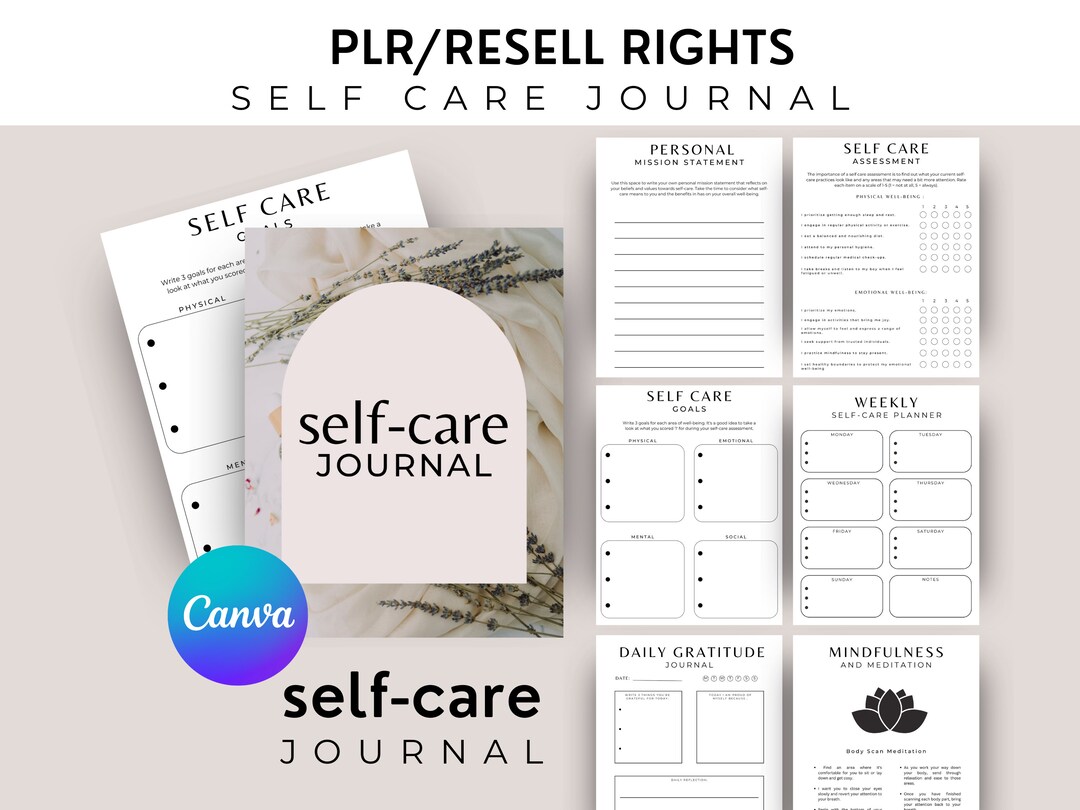PLR Self Care Journal, Commercial Use Self-care Journal Canva Template ...