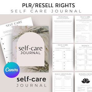PLR Self Care Journal, Commercial Use Self-Care Journal Canva Template, Private Label Rights Printable Self-Care Planner, Instant Download