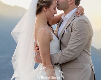 POPULAR LAYERED Fingertip Veil: 2 Tier/Blusher Veil, Raw Edge- Ivory/White