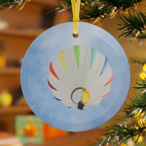 Hot Air Balloon Glass Ornament, Ornament, Christmas Ornament, Christmas, Christmas Gift