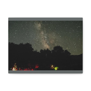 Camping under the Stars Matte Canvas, Stretched, 1.25&quot;, Wall Art, Hanging Art, Gift for Campers, Canvas photograph, nightscape photograph