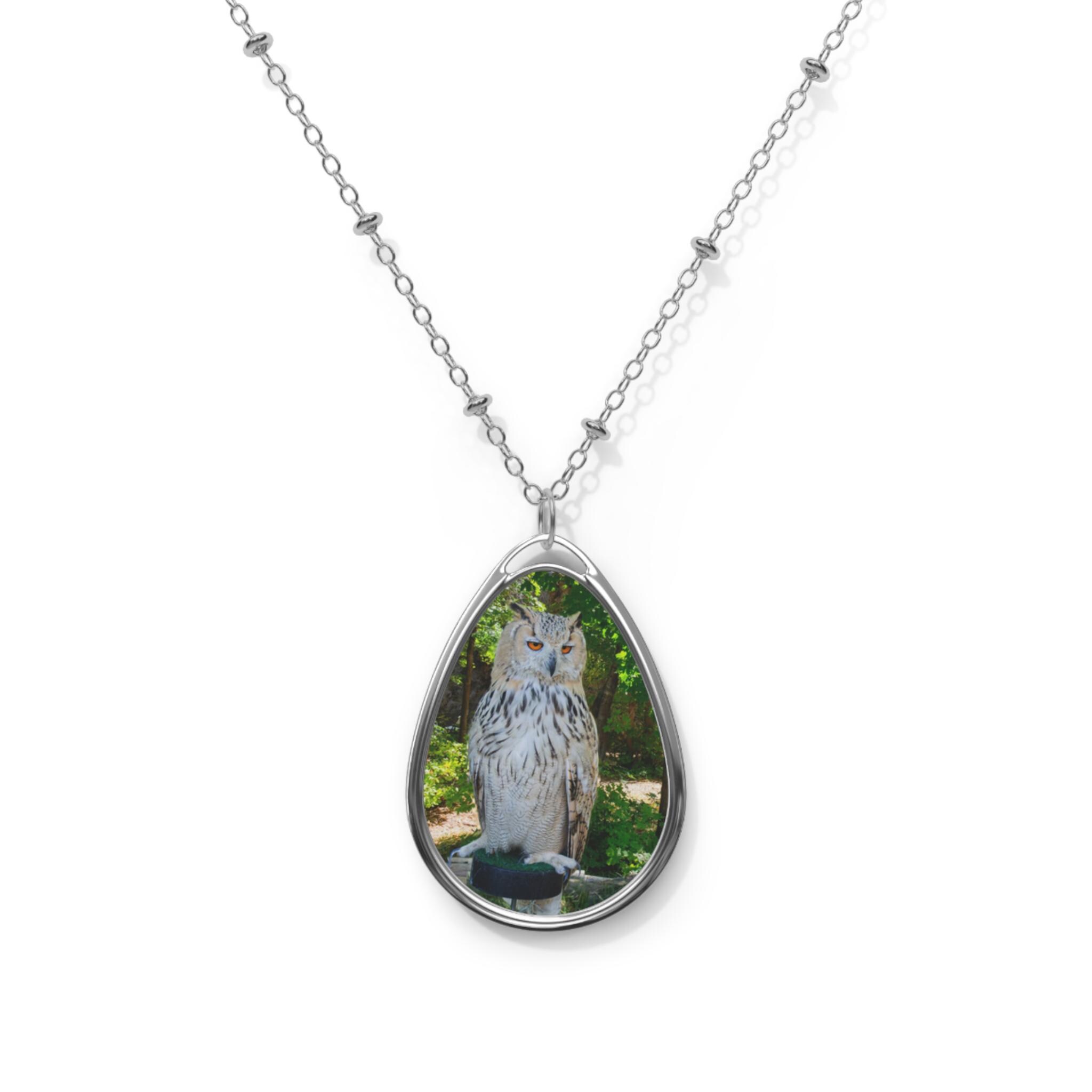 Siberian Eurasian Oval Necklace Eagle Owl Photo Oval Necklace, pendant, gift for birders, gift for f