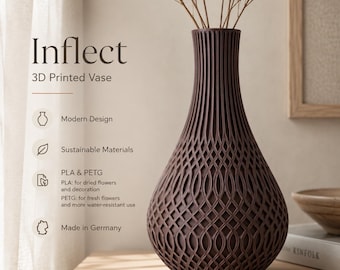 Japandi Vaas Inflect, 3D-geprinte bloemenvaas voor gedroogde bloemen, decoratieve vaas, moderne boho-woondecoratie, gemaakt in Duitsland