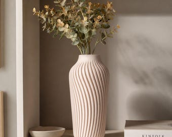Vaso a spirale Japandi, vaso di fiori stampato in 3D, decorazione minimalista per la casa, decorazione scandinava, vaso decorativo beige, Radiate