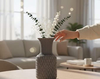 Jarrón geométrico, jarrón de flores impreso en 3D, decoración moderna para el hogar, jarrón escultural texturizado, Juno