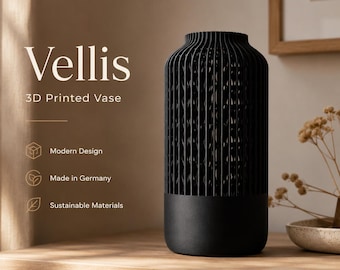 Vaso Japandi Vellis, vaso per fiori stampati in 3D per fiori secchi, vaso decorativo, arredamento moderno in stile boho, prodotto in Germania.