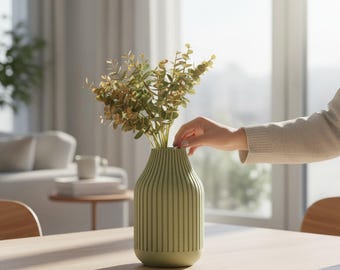 Vaso affusolato a coste, vaso per fiori stampato in 3D, decorazione moderna e minimalista per la casa, Strata
