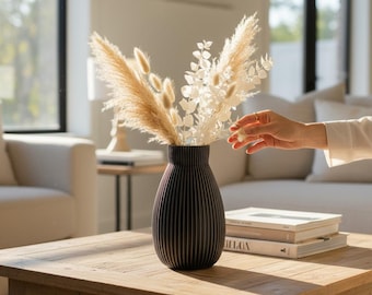 Vaso arrotondato a coste, vaso per fiori stampato in 3D, decorazione moderna e minimalista per la casa, Obscura