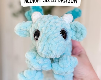 Crochet medium-sized baby dragon plushie, handmade stuffie, personalised colours, amigurumi toy, unstuffed body