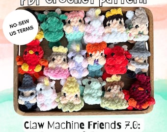 Dragon&dreams Claw Machine Friends 7.0, no-sew crochet PDF pattern, tiny plushies