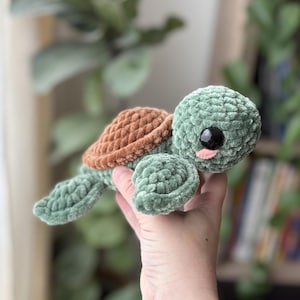 Virkad havssköldpadda plysch, Amigurumi sköldpadda leksak, handgjord, chenille- eller filtgarn