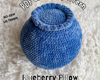 Blueberry pillow no-sew crochet PDF pattern, oversized berry cushion, chenille or blanket yarn