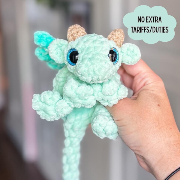 One crochet small baby dragon plushie, handmade stuffie, personalised colours, amigurumi toy made with plush chenille yarn, unstuffed body