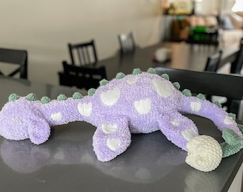 Crochet nessie monster, large plush chenille yarn amigurumi sea dragon, soft toy, tulip themed