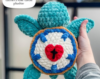 Large Crochet Turtle Plushie, Luther's Rose Shell