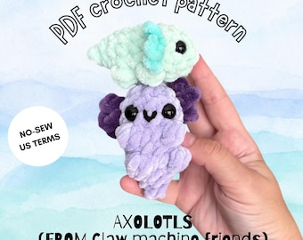 Axolotls from Claw Machine Friends, no-sew crochet PDF pattern, salamander tiny amigurumi plushies