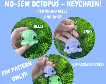 Schema uncinetto polpo &quot;Inky e Ollie&quot; - Download PDF SENZA CUCIRE - Schema uncinetto amigurumi, schema portachiavi all&#39;uncinetto