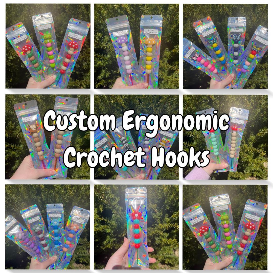 Ergonomic Crochet Hook / Silicone Beaded Crochet Hook / 4.0mm, 4.5mm, 5.0mm, 5.5mm, and 6.0mm Crochet Hooks / Custom Character Crochet Hooks