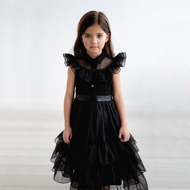  FAYBOX Wednesday Addams Costume for Girls,Wednesday Addams with  Dress Wig Halloween Costume for Kids Toddler : Toys & Games