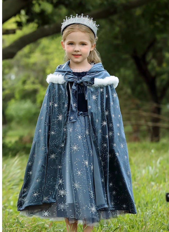 Robe de princesse bleue avec cape pour fille 3-5 ans