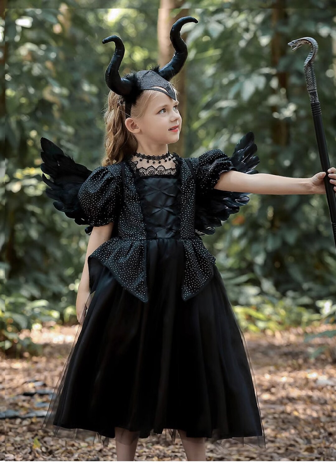Maleficent Horns Black Wings Costume Dress for Child Kids Etsy