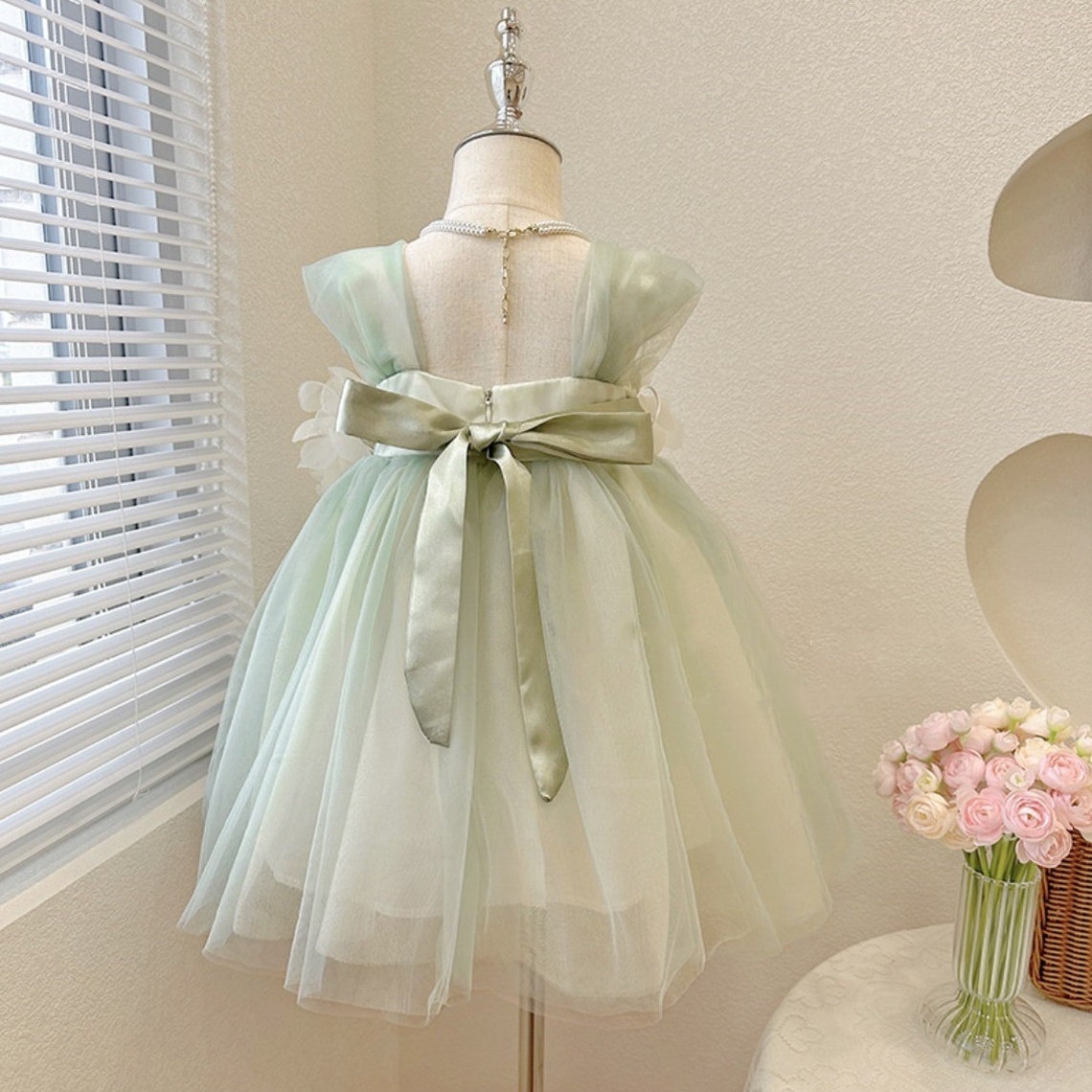 Green Tulle Sleeveless with Flowers Fairy Princess Dress Dress up Costume for Kids Girls Toddlers imagem 6