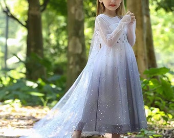 Shimmer Sparkle Gefrorene Elsa Prinzessinnenkleid mit Umhang | Dress up Cosplay Kostüm für Kinder Mädchen Kleinkinder