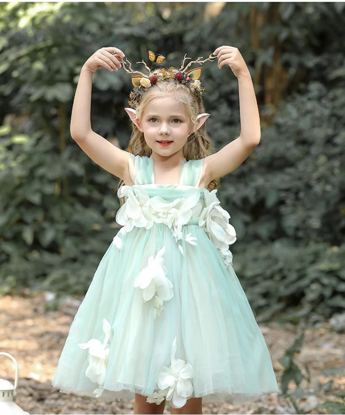 Green Tulle Sleeveless with Flowers Fairy Princess Dress Dress up Costume for Kids Girls Toddlers imagem 2
