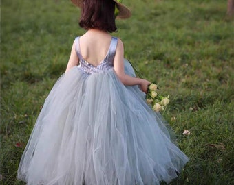 Sleeveless Tulle  Dress  For Kids Girls Toddlers Flower Girl Party Wedding Dress Gowns